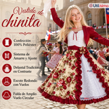 Vestido Chinita Huasa Juvenil 2 Piezas Burdeo Floreado Cueca Fiestas Patrias