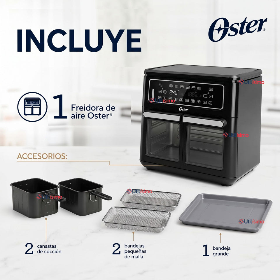 Freidora de aire Oster®, Dual Flex, 11 L de capacidad, negro, CKSTAF11MCDDF