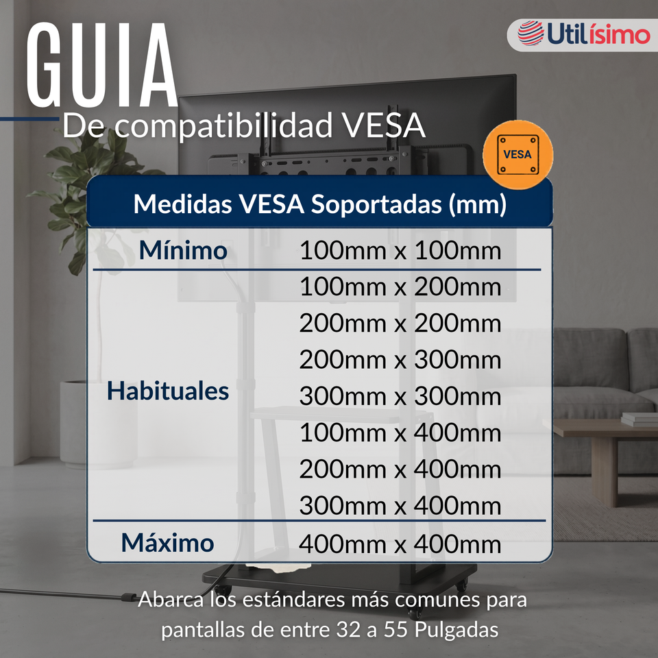 Soporte Base TV Móvil Con Ruedas 32 a 55 pulgadas  55kg Soporte Portátil 32¨40¨42¨ 43¨ 49¨ 50¨ 55¨