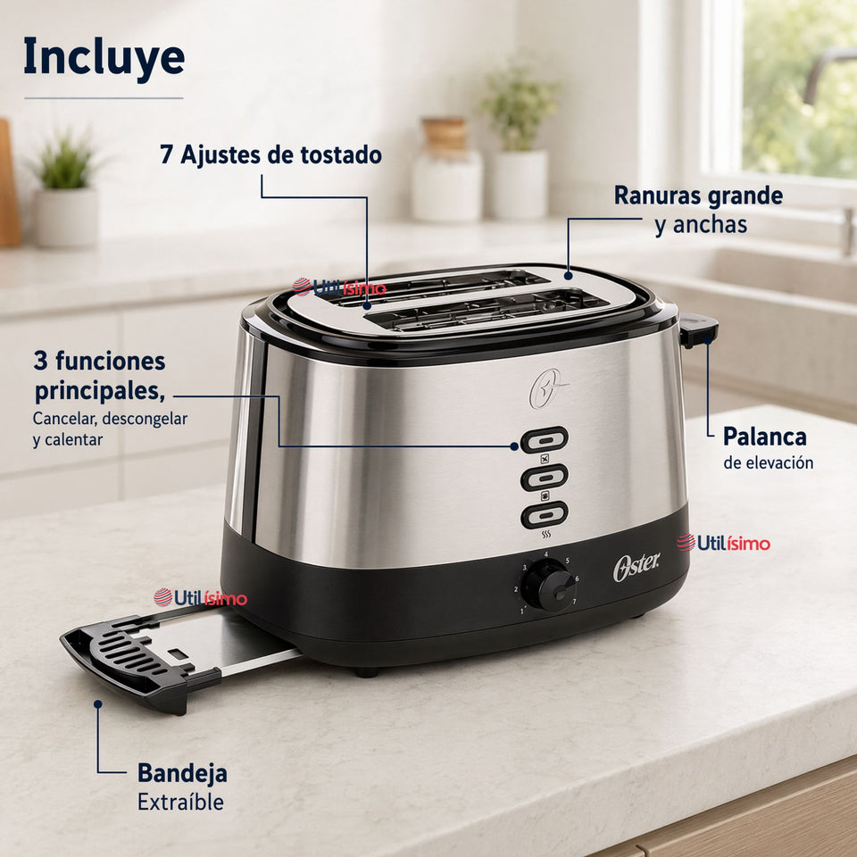 Tostador Oster® 2 rebanadas en acero inoxidable TSSTTR500 800W