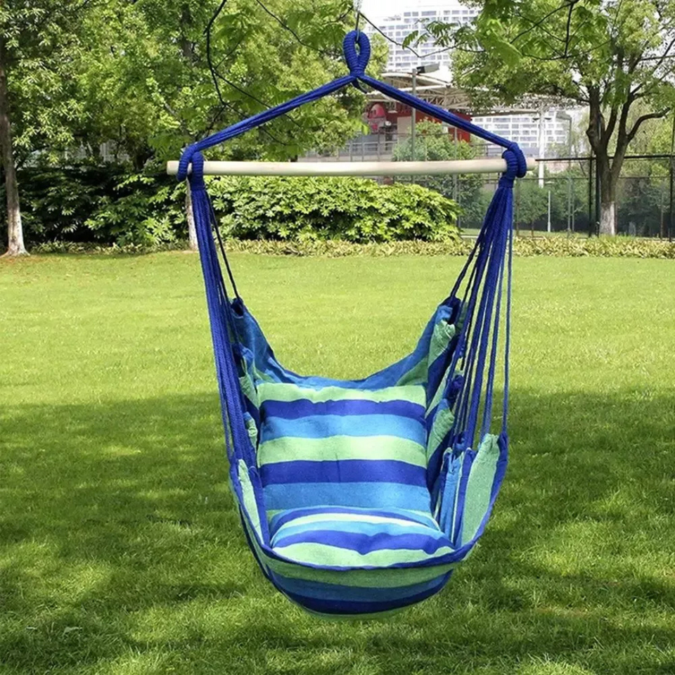 Silla Hamaca Colgante Columpio Con Dos Almohadas Para Jardin Azul Verde