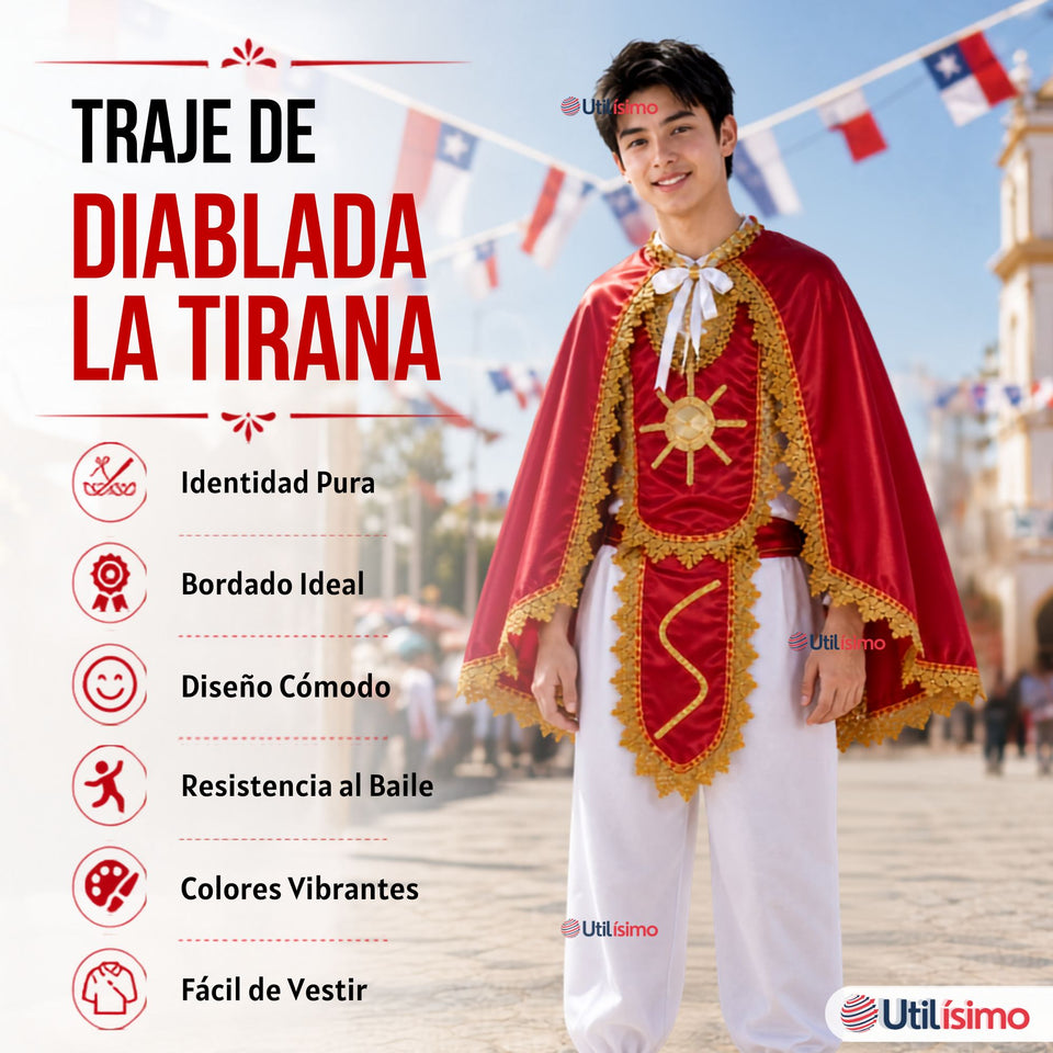 Traje Tirana Diablada Rojo 5 Piezas Juvenil Baile Típico Fiestas Patrias
