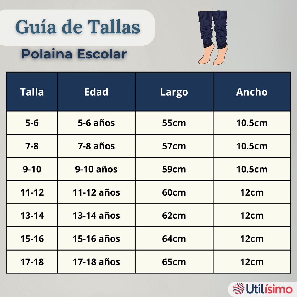 Pack 6 Polainas Escolares Invierno Abrigadoras Niña Azul Acrílico