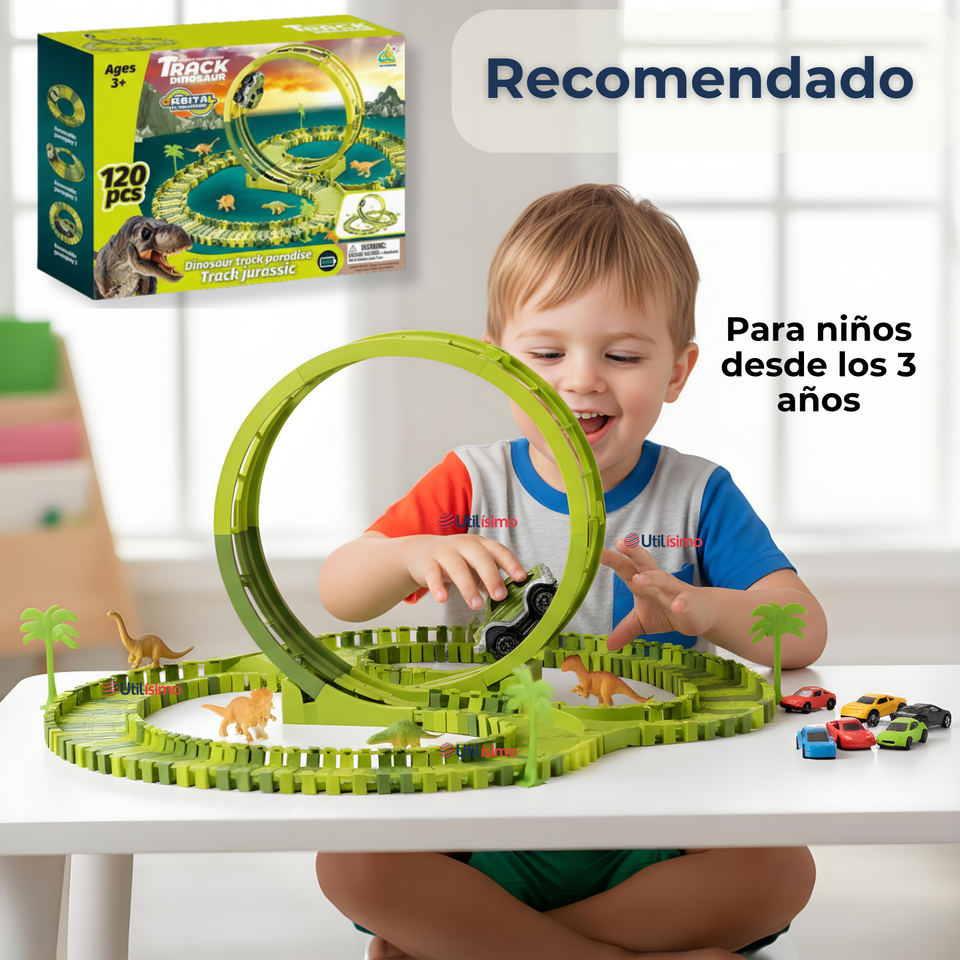 Pista Carreras de Auto Juguete Flexible Dinosaurio 120 Piezas