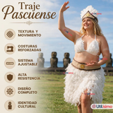 Traje Pascuense Típico Blanco Con Plumas 3 Piezas Juvenil Rapa Nui Fiestas Patrias