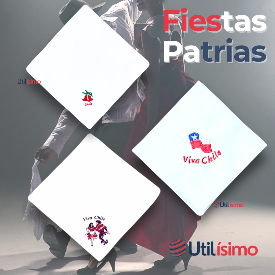 Pack 3 Pañuelos Baile Cueca 36 CM Bordados Fiestas Patrias Surtidos