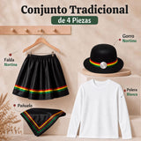 Traje Nortino Juvenil Con Polera 4 Piezas Negro Baile Típico Fiestas Patrias