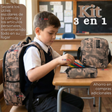Mochila Escolar + Estuche + Lonchera 49cm Tela Oxford Cafe Claro Niño