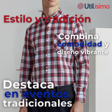 Camisa Huaso Cuadrillé Cuadro Manga Larga 100% Algodón Azul Blanco Casual