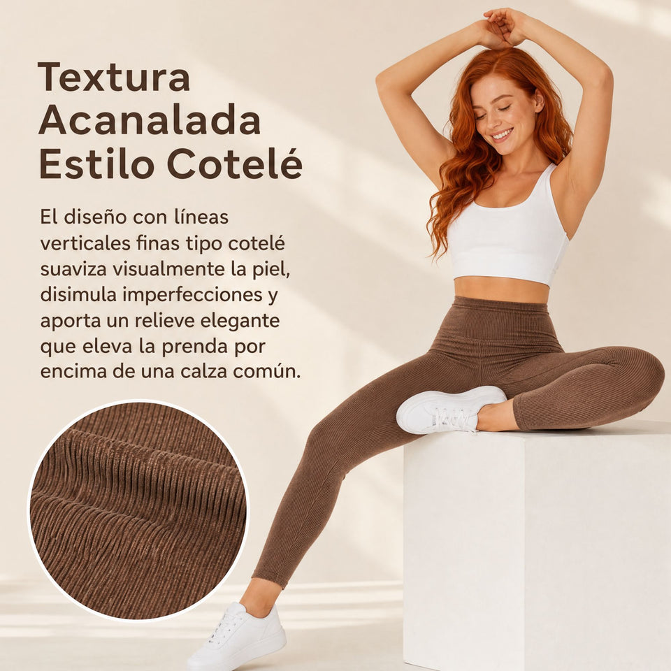 Calza Acanalada Cotelé Polar Con Chiporro Térmica Mujer Elásticada Café