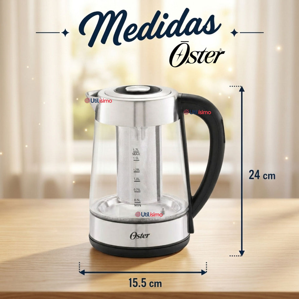 Hervidor eléctrico de vidrio Oster con Selector de temperatura e infusor de té BVSTKT8990