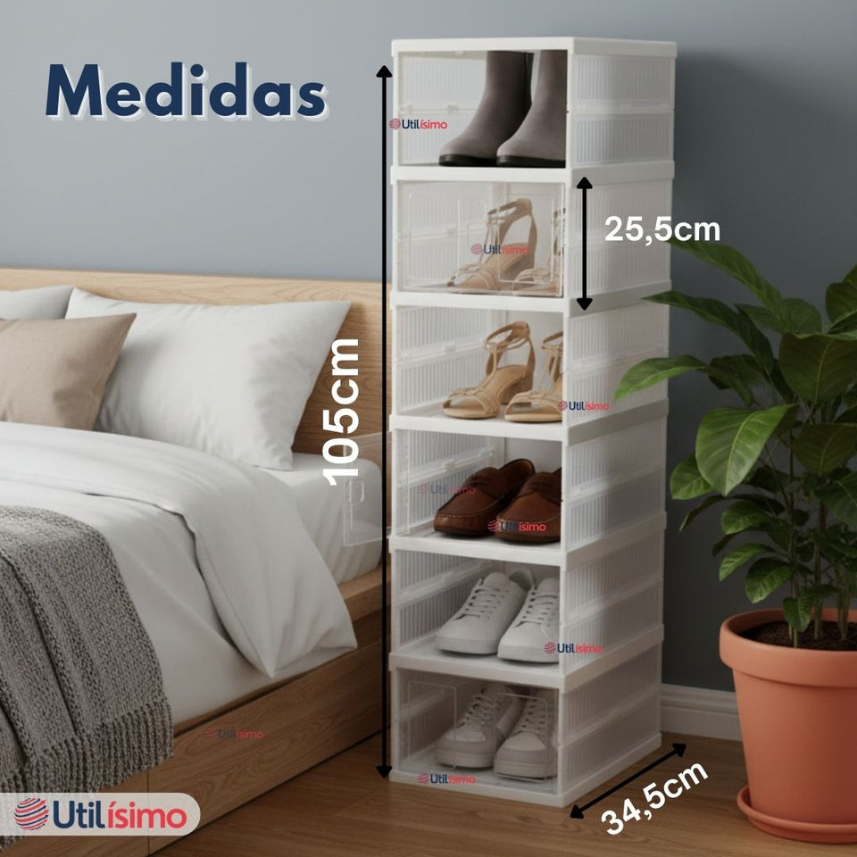 Zapatera Plegable 6 Niveles Cajas Organizadoras Apilable Color Blanco