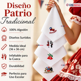 Pack 3 Pañuelos Baile Cueca 36cm Diseños Surtidos Algodón Fiestas Patrias