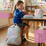 Mochila Escolar + Estuche + Lonchera 40cm Tela Oxford Verde Agua Niña
