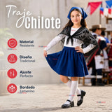 Traje Chilote Niña Azul Fiestas Patrias Con Polera 4 Piezas Tradicional Chilota