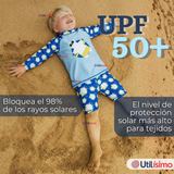 Traje de Baño Manga Larga Pantalón Corto 2 Piezas Corte Split Niño 3 a 9 años Blue Polar Bear