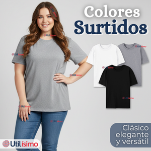Pack 6 Camisetas Poleras 100% Algodón Básica Lisa Elástica Mujer Colores Surtidos
