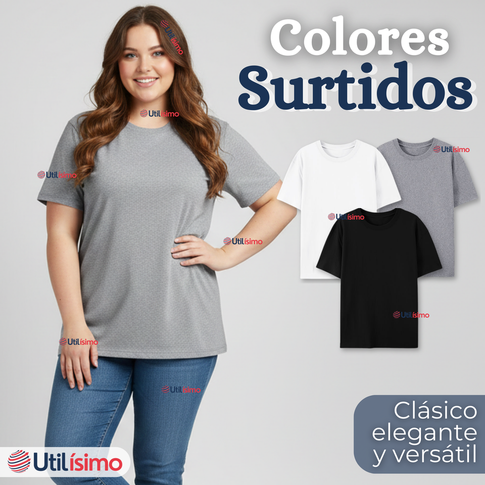 Pack 6 Camisetas Poleras 100% Algodón Básica Lisa Elástica Mujer Colores Surtidos