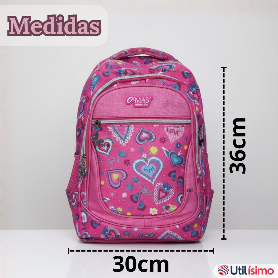Mochila Escolar Con Estuche 36cm Tela Oxford Impermeable Niña