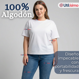 Camiseta Polera 100% Algodón Básica Lisa Elástica Mujer Blanco