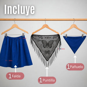 Traje Chilote Niña 3 Piezas Azul Baile Típico Fiestas Patrias