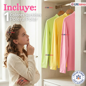 Polera Camiseta Polar Primera Capa Cuello Beatle Manga Larga Colores Surtido Niña