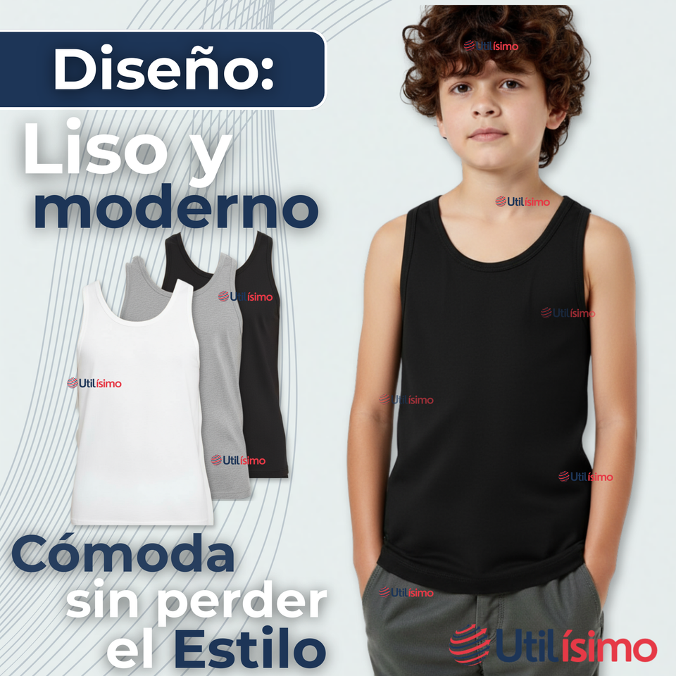 Pack 3 Camisetas Sin Manga Básicas Suaves 100% Algodón Colores Surtidos Juvenil
