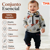 Conjunto 2 Piezas Polerón con Capucha y Pantalón 100% Algodón Bebé Niño Gray Dinosaur