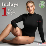Body Manga Larga Bambú Cuello Alto Beatle Mujer Negro