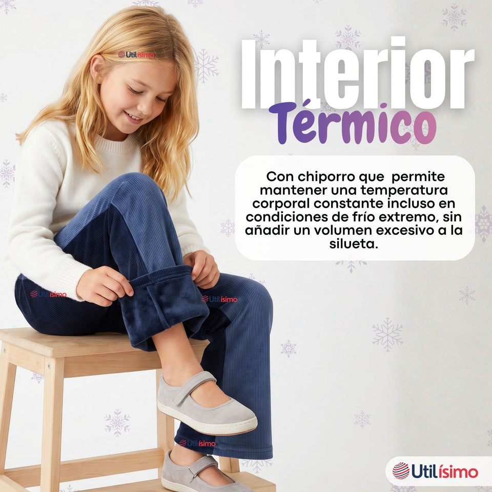 Calza Palazzo Niña Polar Con Chiporro Elasticada Térmica Navy Blue