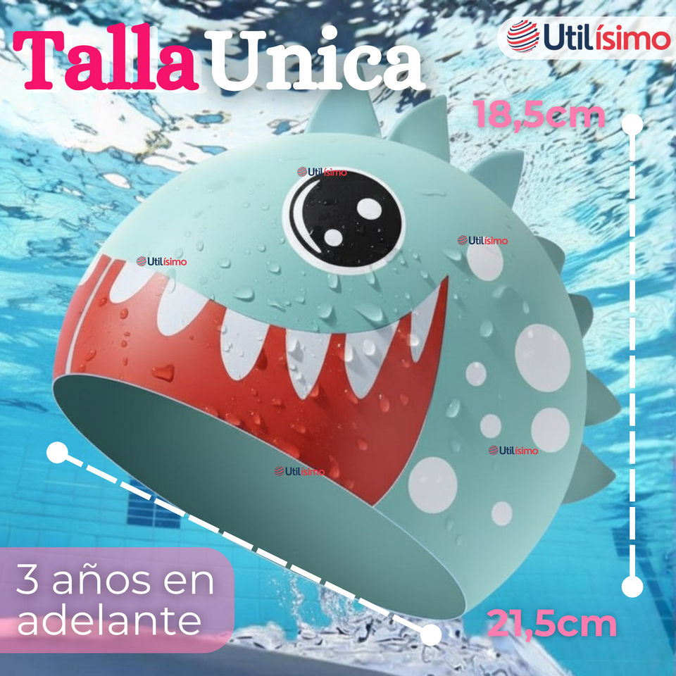 Gorro Gorra Natación Baño Diseño Tiburón Silicona Colores Surtidos 3 Años En Adelante Niña