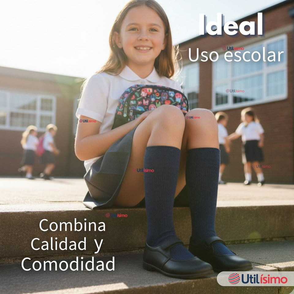 Pack 3 Calcetínes Escolares Corto Bambú Azul Niños y Niñas