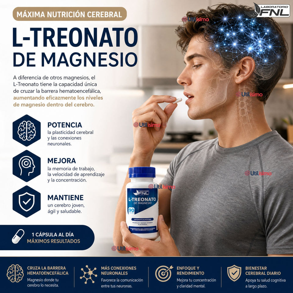 L-Treonato De Magnesio FNL 90 Capsulas Stress Fatiga Sabor Natural