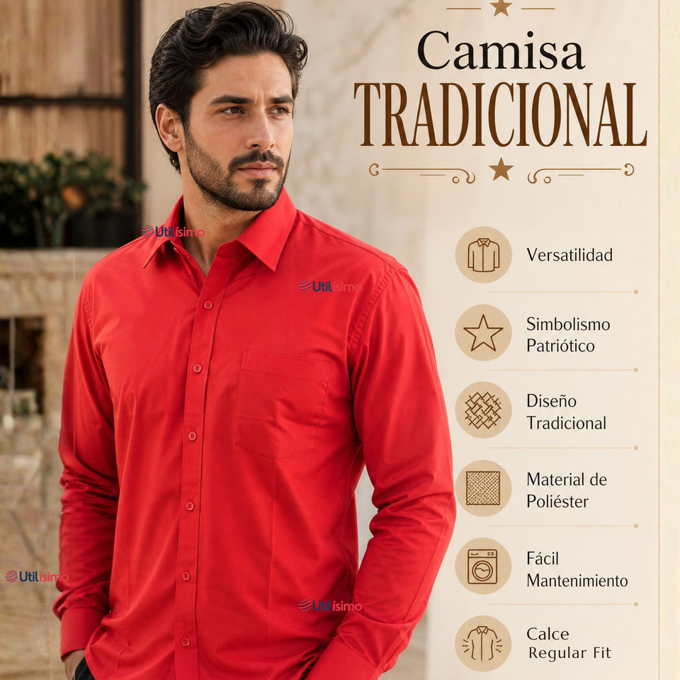 Camisa Roja Huaso Hombre Clásica Regular Fit Fiestas Patrias