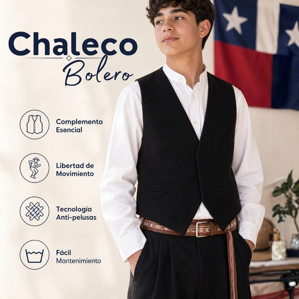 Chaleco Bolero Negro Tradicional Juvenil Fiestas Patrias