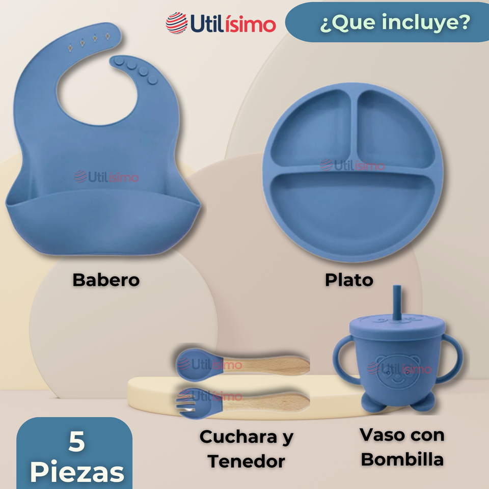 Set De Alimentación Bebé Silicona Con Vaso 5 Piezas Libre BPA