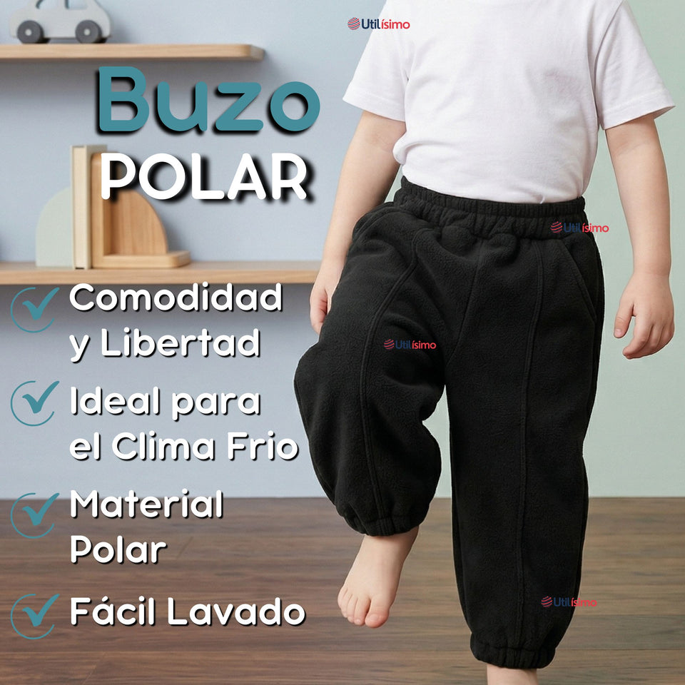 Buzo Solo Pantalón Negro Bebé Niño Forrado Polar
