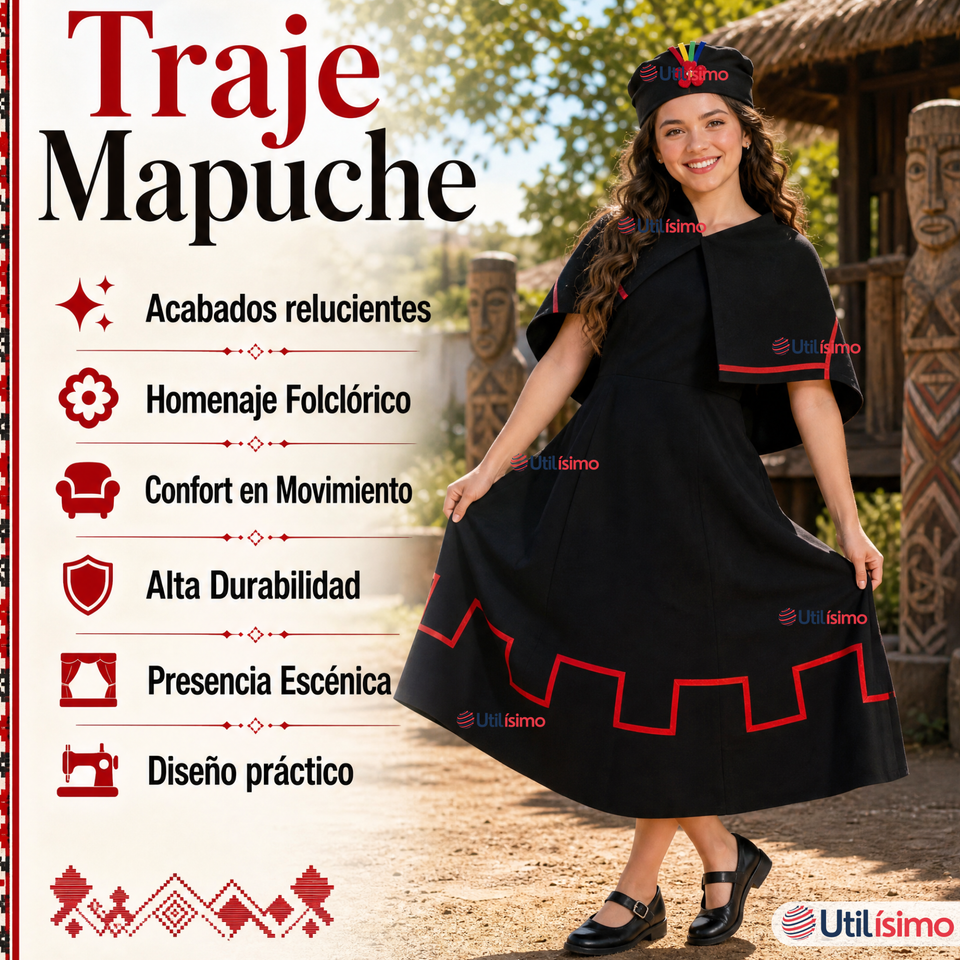 Traje Típico Vestido Mapuche 3 Piezas Mujer Fechas Patrias