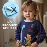 Polerón Algodón Cuello Redondo Niño Azul Dinosaurio