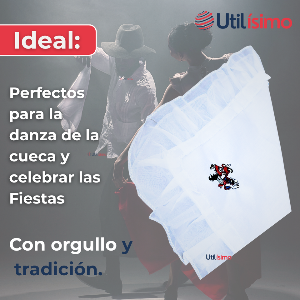 Pack 6 Pañuelos Baile Cueca 36 CM Con Bordes Bordado Pareja Fiestas Patrias