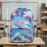 Mochila Bolso Escolar + Estuche + Lonchera 43Cm Niña Tela Oxford Lilac Galaxy