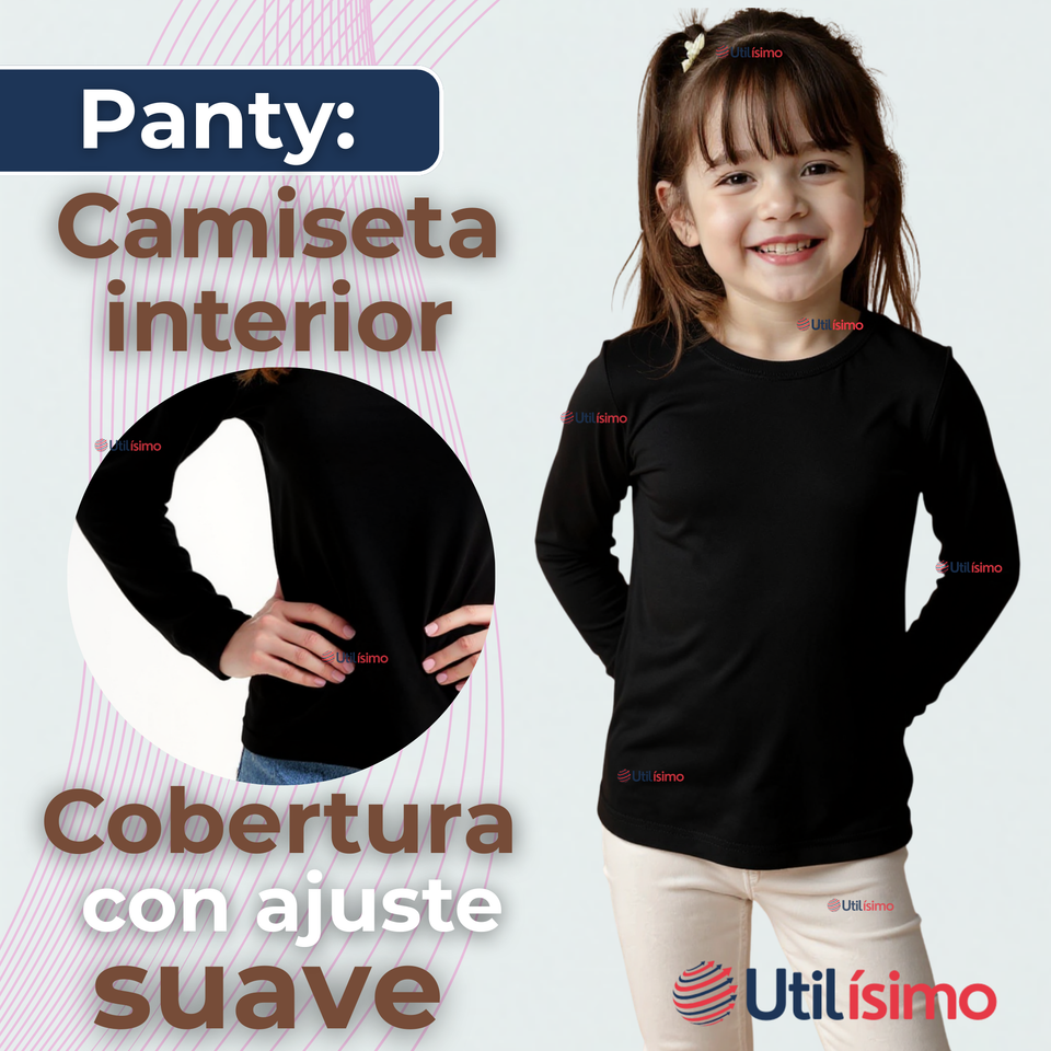 Camiseta De Panty Elástica Transpirable Manga Larga Segunda Piel Niña Nylon Negro