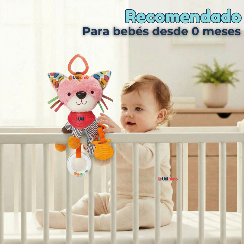 Juguete Peluche Animales Sensorial Con Mordedor Y Sonajero Diseño Gatico Niña y Niño