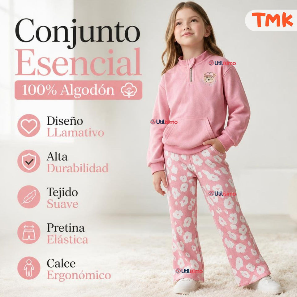 Conjunto 2 Piezas Polerón y Pantalón Buzo 100% Algodón Niña Tedmimak Beautiful flowers