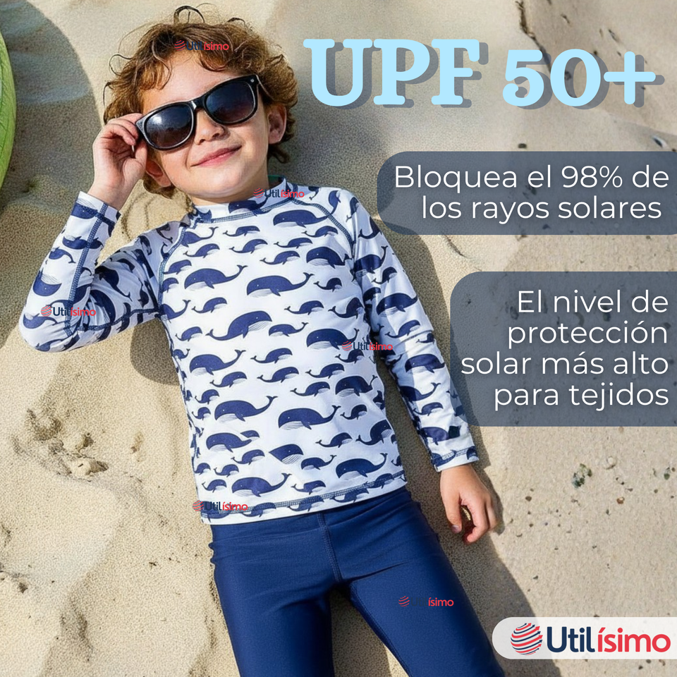 Traje de Baño Manga Larga Pantalón Largo 2 Piezas Corte Split Niño 3 a 9 años White Whale
