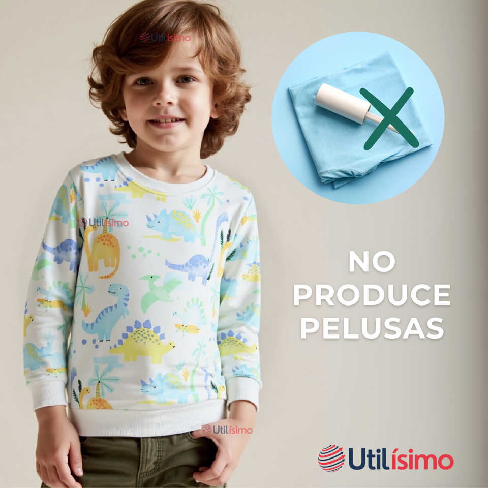 Polerón Algodón Cuello Redondo Niño Blanco Dinosaurio