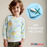 Polerón Algodón Cuello Redondo Niño Blanco Dinosaurio