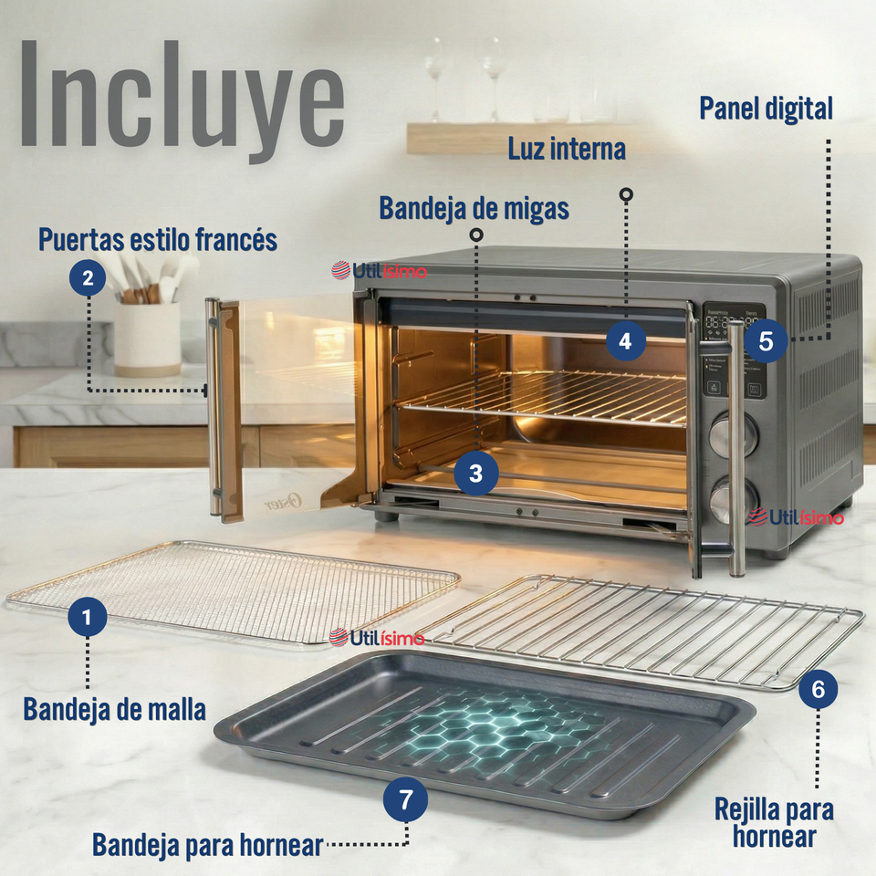 Horno con freidora de aire digital Oster® de 42 litros, puertas francesas, TSSTTV42FDDAFNS 1700W