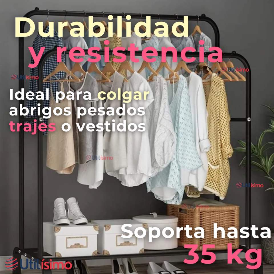 Perchero Organizador Colgante de Ropa Doble Barra Tendedero Acero