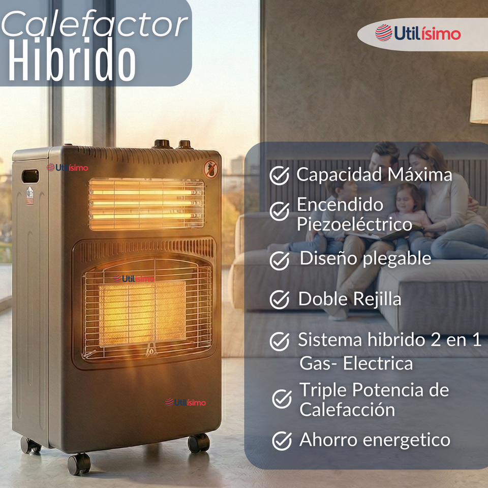 Estufa Hibrida Gas Eléctrica Plegable Con Accesorios 5kg A 15kg  GLP - Eficiencia Energética Clase A